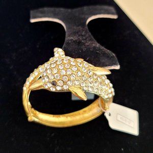 Dolphin bangle Bracelet with clear rhinestones